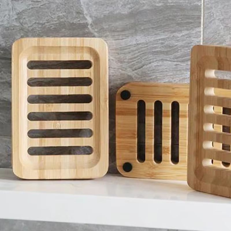 Natural Bamboo Drain Case Tray  Wooden Soap Box For Bathroom  Washroom Storage 5