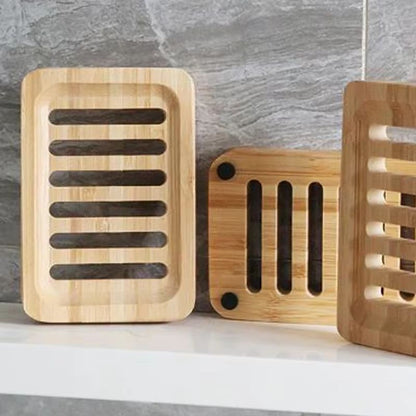 Natural Bamboo Drain Case Tray  Wooden Soap Box For Bathroom  Washroom Storage 5