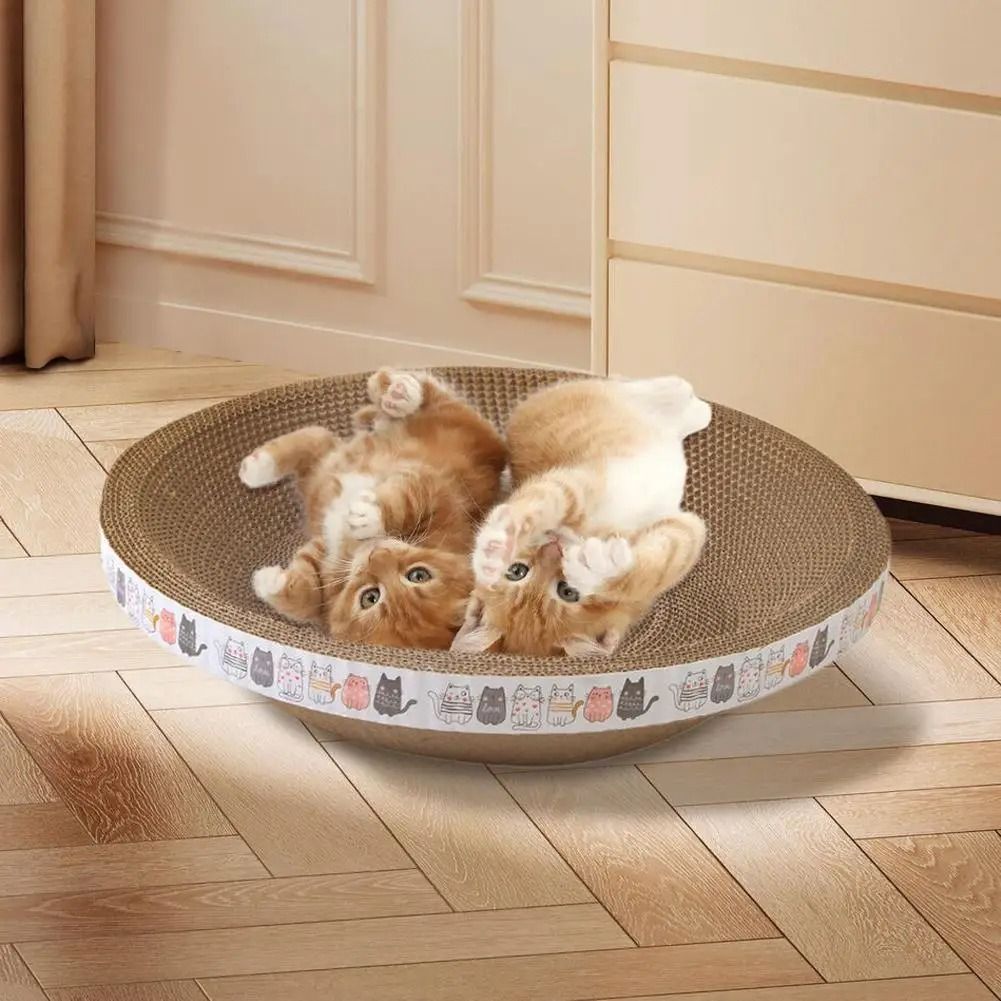 Round Corrugated Cat Scratcher Bed For Claw Care And Playtime 4