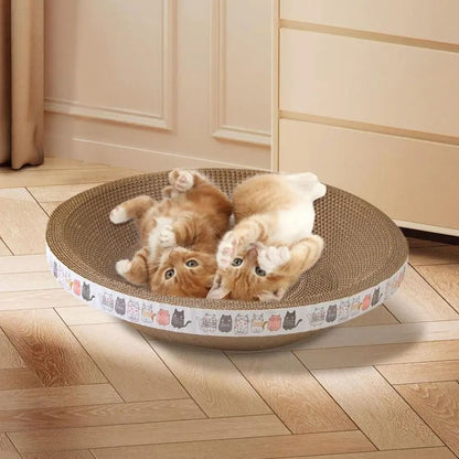 Round Corrugated Cat Scratcher Bed For Claw Care And Playtime 4