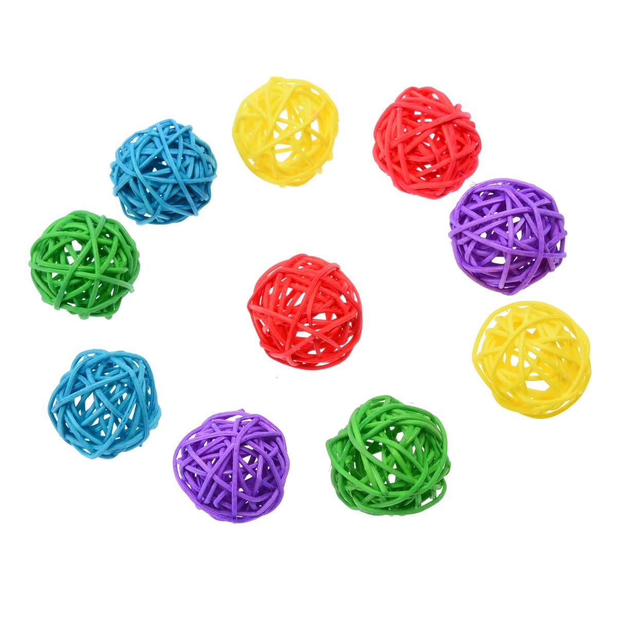 Natural Rattan Sepak Takraw Chew Balls For Parrots  10Piece Primary Colour Set 4