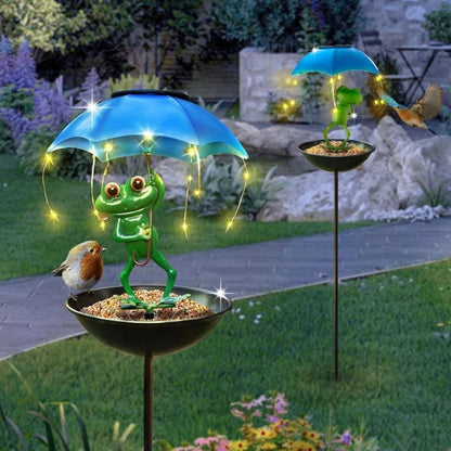 Solar Frog Bird Feeder Light – Metal Garden Stake Outdoor Decor