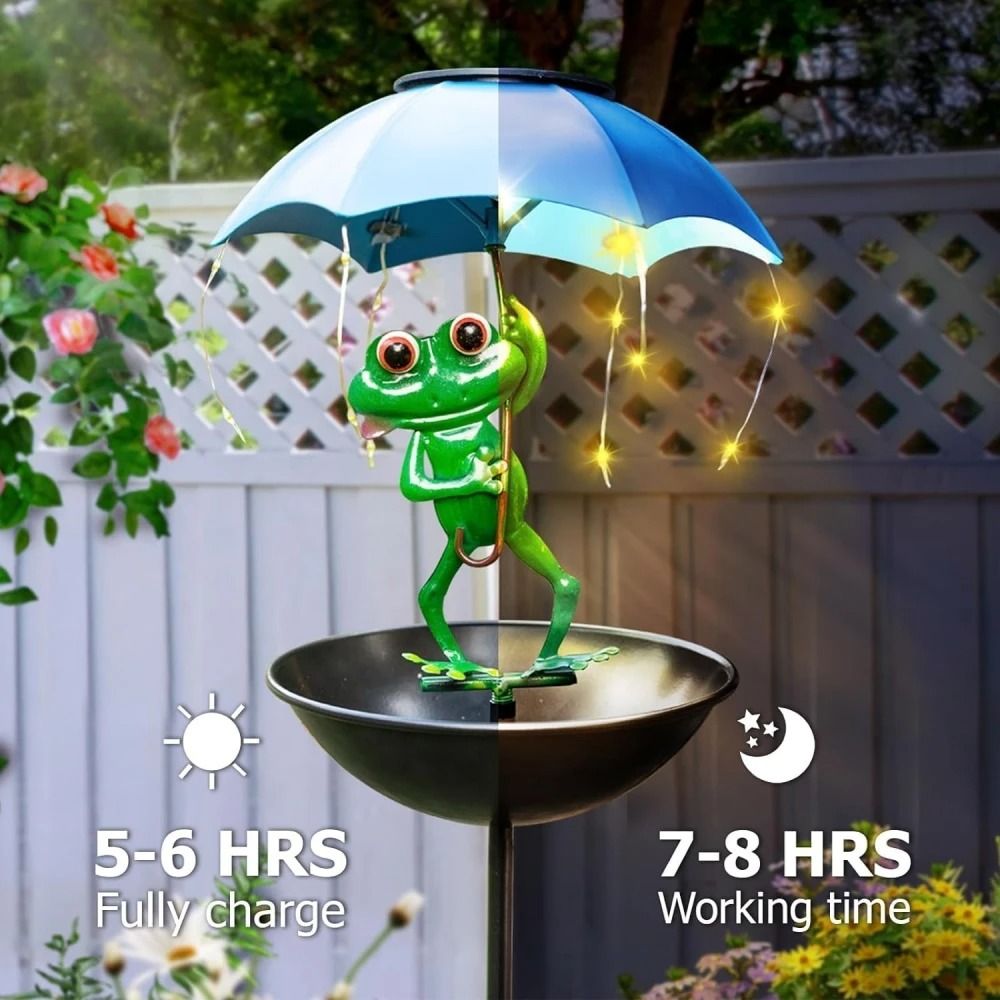 Solar Frog Bird Feeder Light  Metal Garden Stake Outdoor Decor 1