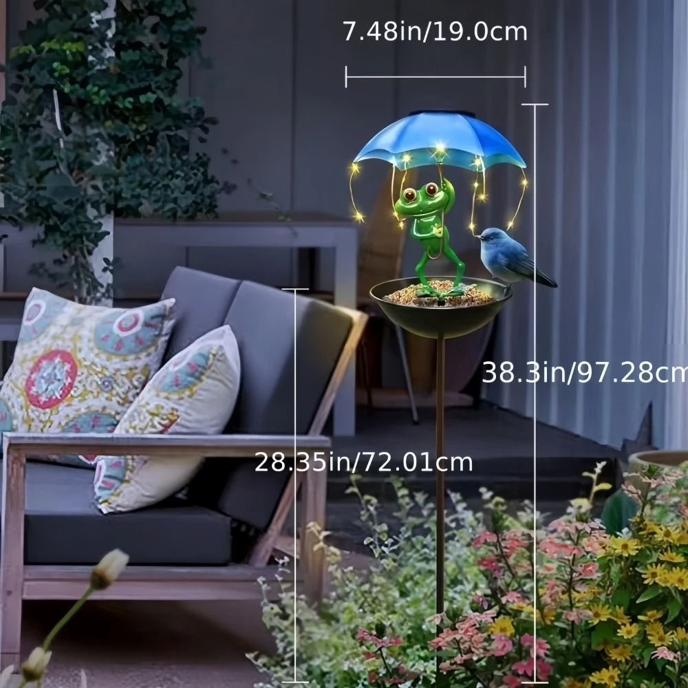 Solar Frog Bird Feeder Light  Metal Garden Stake Outdoor Decor 5
