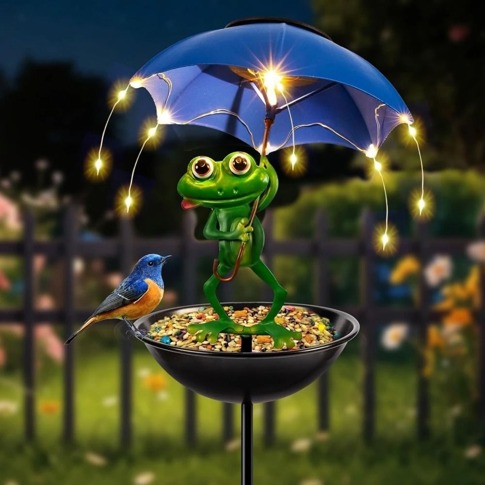 Solar Frog Bird Feeder Light  Metal Garden Stake Outdoor Decor 6