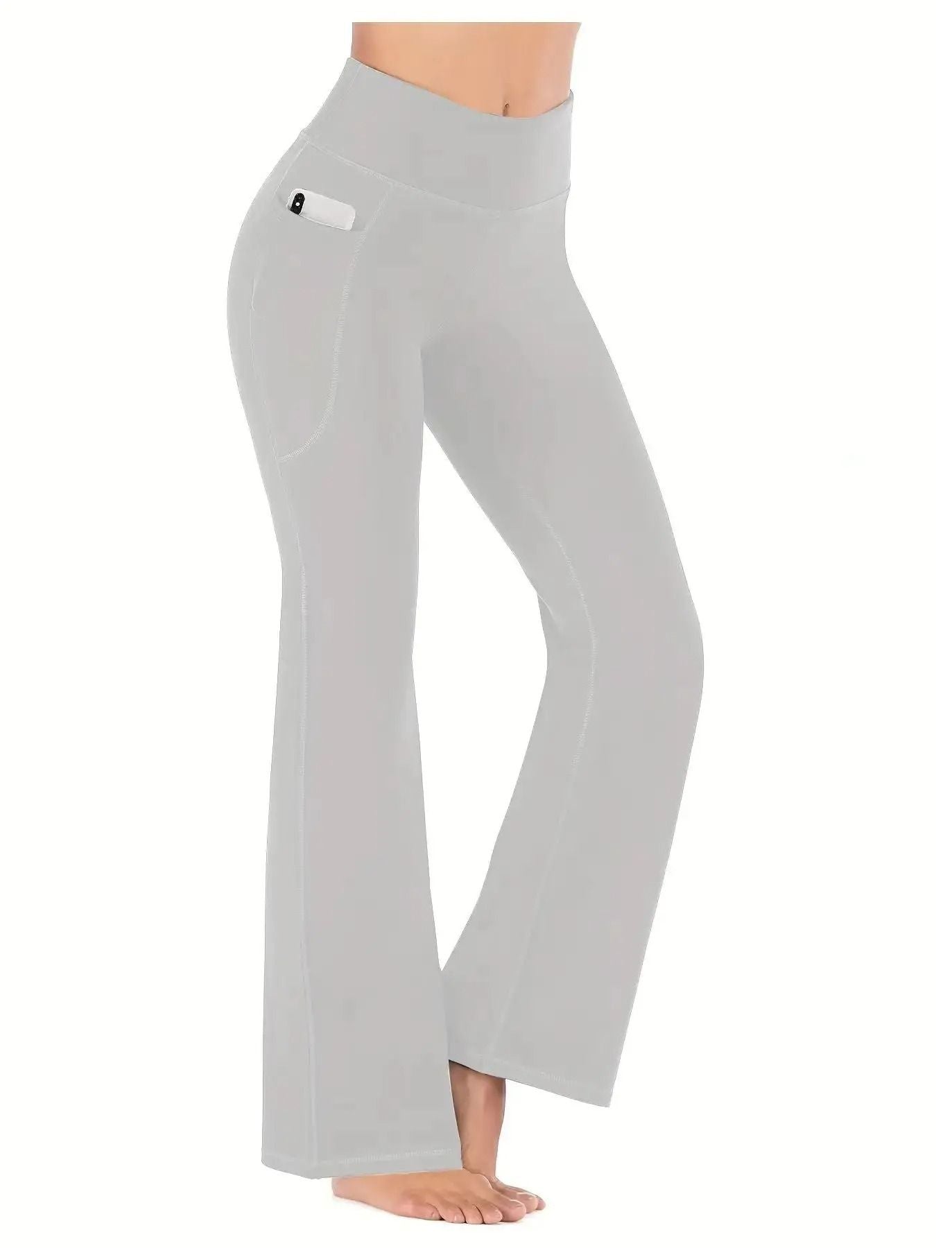 Womens HighWaist Flared Yoga Pants With Pockets  Tummy Control Stretch Fit 9