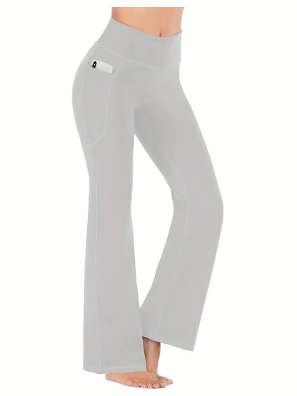 Womens HighWaist Flared Yoga Pants With Pockets  Tummy Control Stretch Fit 9