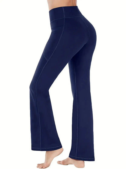 Womens HighWaist Flared Yoga Pants With Pockets  Tummy Control Stretch Fit 1
