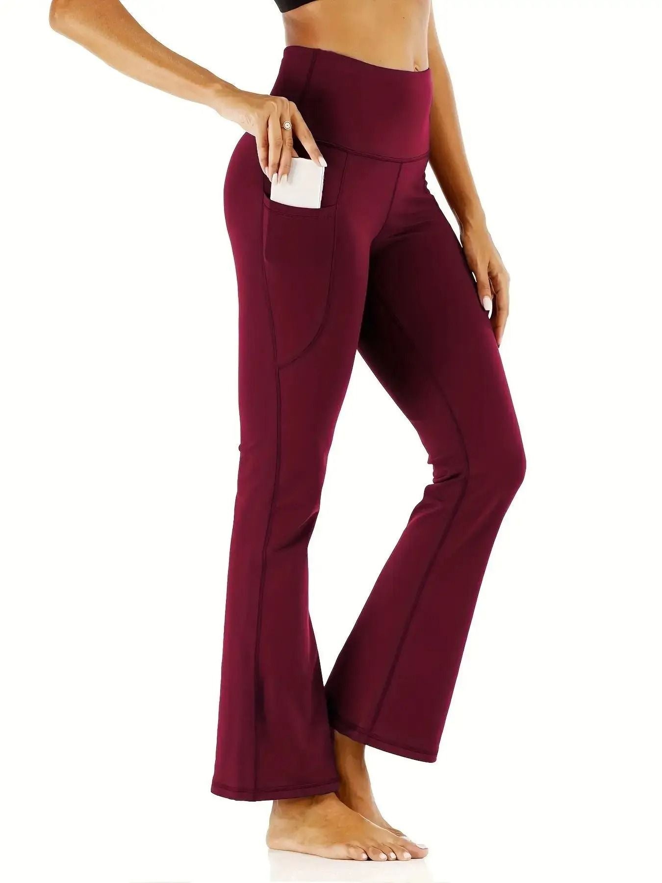 Womens HighWaist Flared Yoga Pants With Pockets  Tummy Control Stretch Fit 3