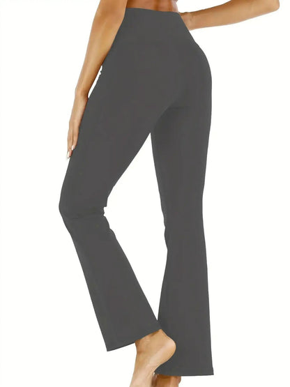 Womens HighWaist Flared Yoga Pants With Pockets  Tummy Control Stretch Fit 4