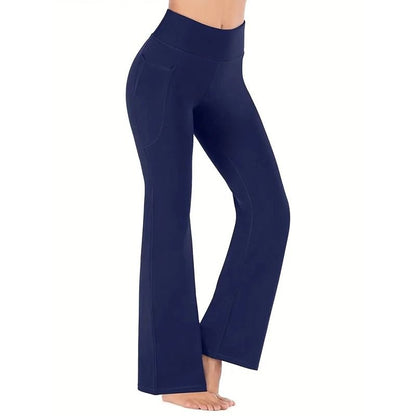 Womens HighWaist Flared Yoga Pants With Pockets  Tummy Control Stretch Fit 6