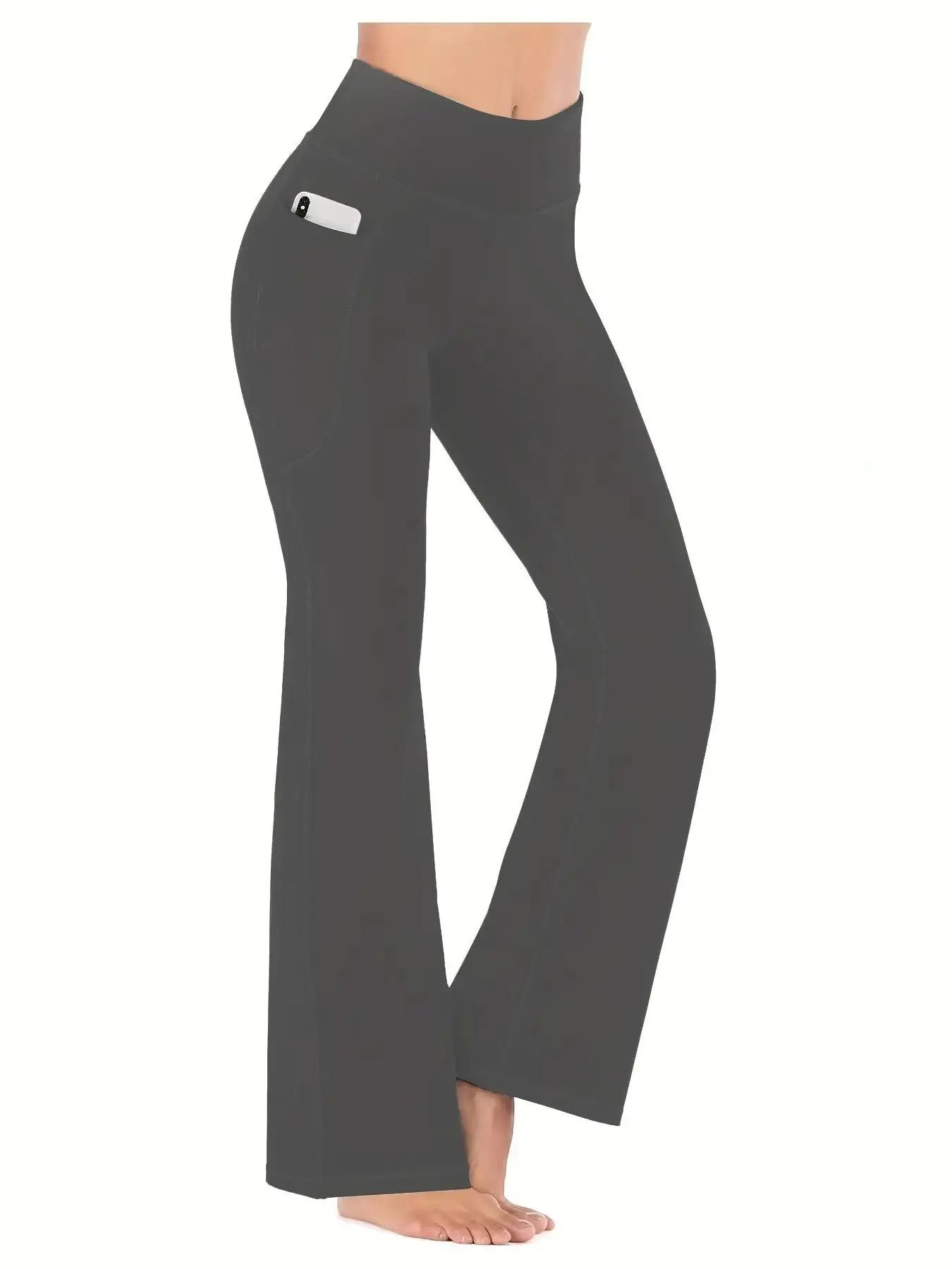 Womens HighWaist Flared Yoga Pants With Pockets  Tummy Control Stretch Fit 7