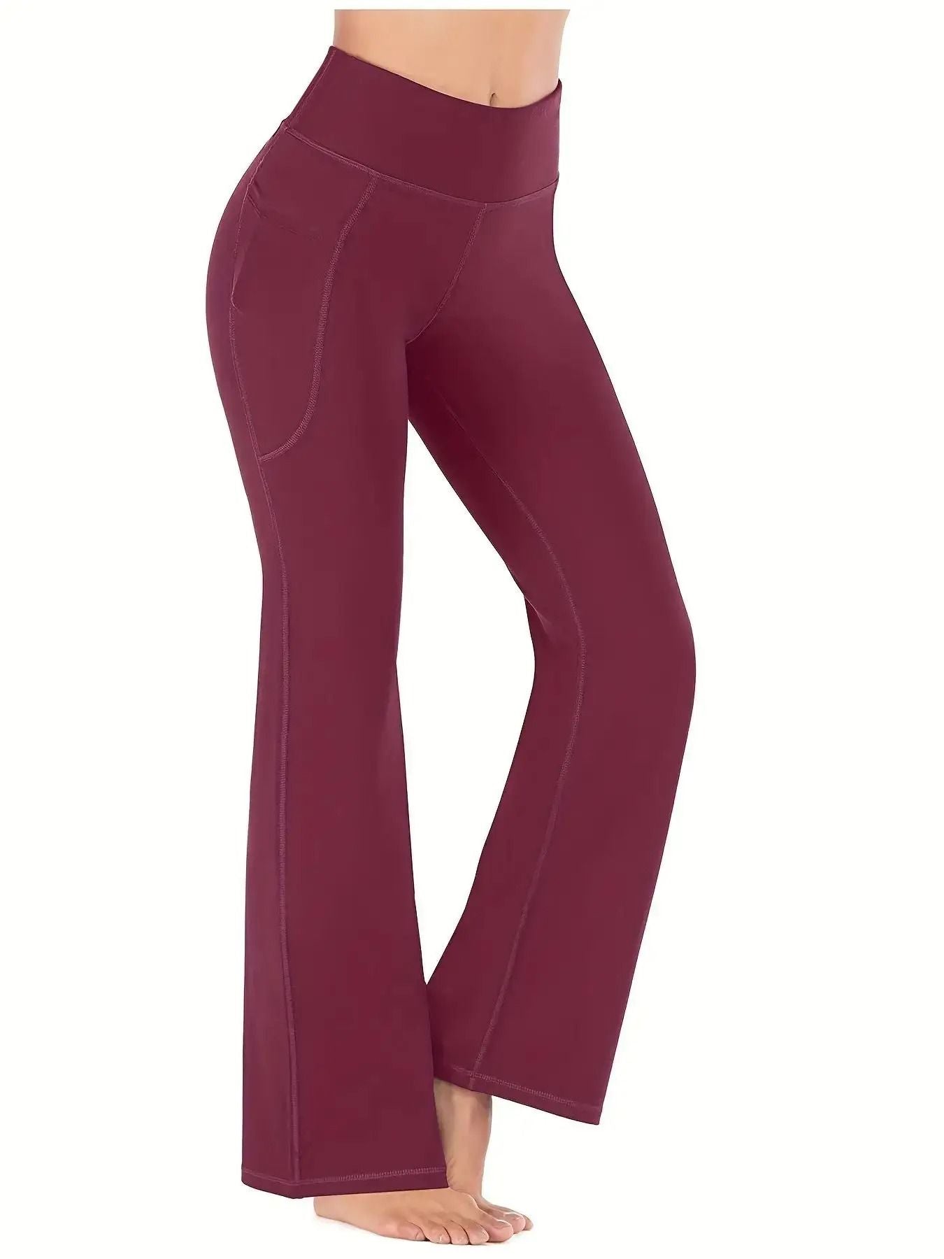 Womens HighWaist Flared Yoga Pants With Pockets  Tummy Control Stretch Fit 8