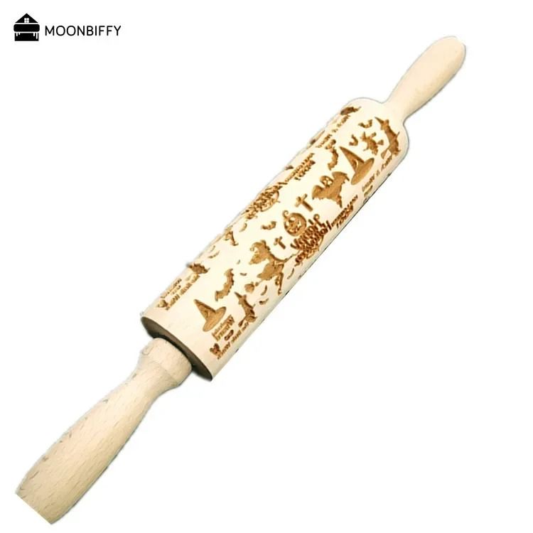 Christmas Embossed Wooden Rolling Pin 1378 Inch Beech Wood Cookie Roller With Snowflake And Elk Pat 9