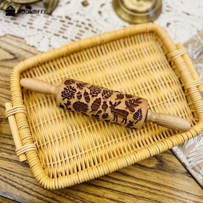 Christmas Embossed Wooden Rolling Pin 1378 Inch Beech Wood Cookie Roller With Snowflake And Elk Pat 3