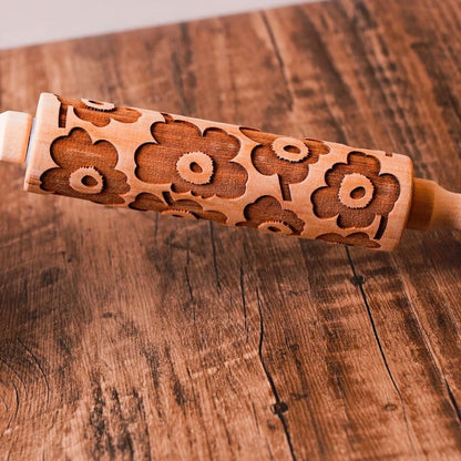 European Retro Flower Embossed Wooden Rolling Pin 1378 Inch Beech Wood Cookie Roller 10