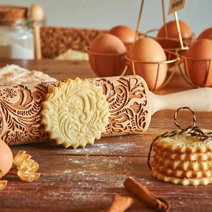 European Retro Flower Embossed Wooden Rolling Pin 1378 Inch Beech Wood Cookie Roller 1
