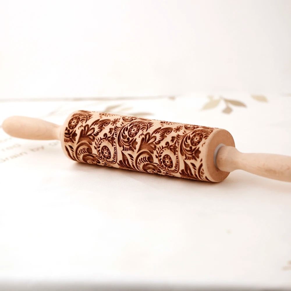 European Retro Flower Embossed Wooden Rolling Pin 1378 Inch Beech Wood Cookie Roller 2