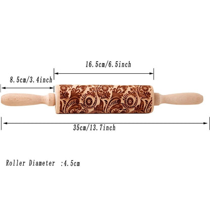 European Retro Flower Embossed Wooden Rolling Pin 1378 Inch Beech Wood Cookie Roller 3
