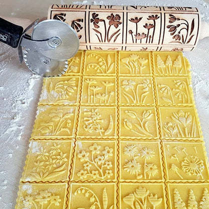 European Retro Flower Embossed Wooden Rolling Pin 1378 Inch Beech Wood Cookie Roller 8