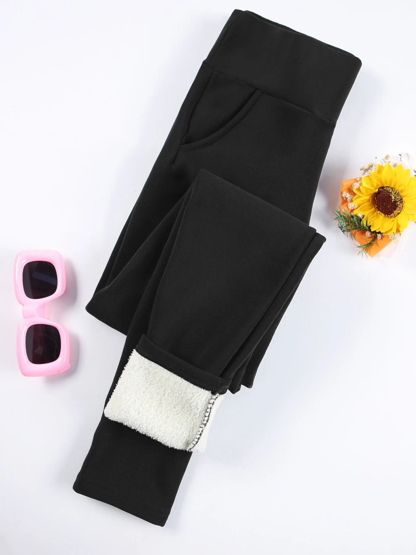 Women Velvet Fleece Leggings With Pockets Warm Winter Stretch Pants 5