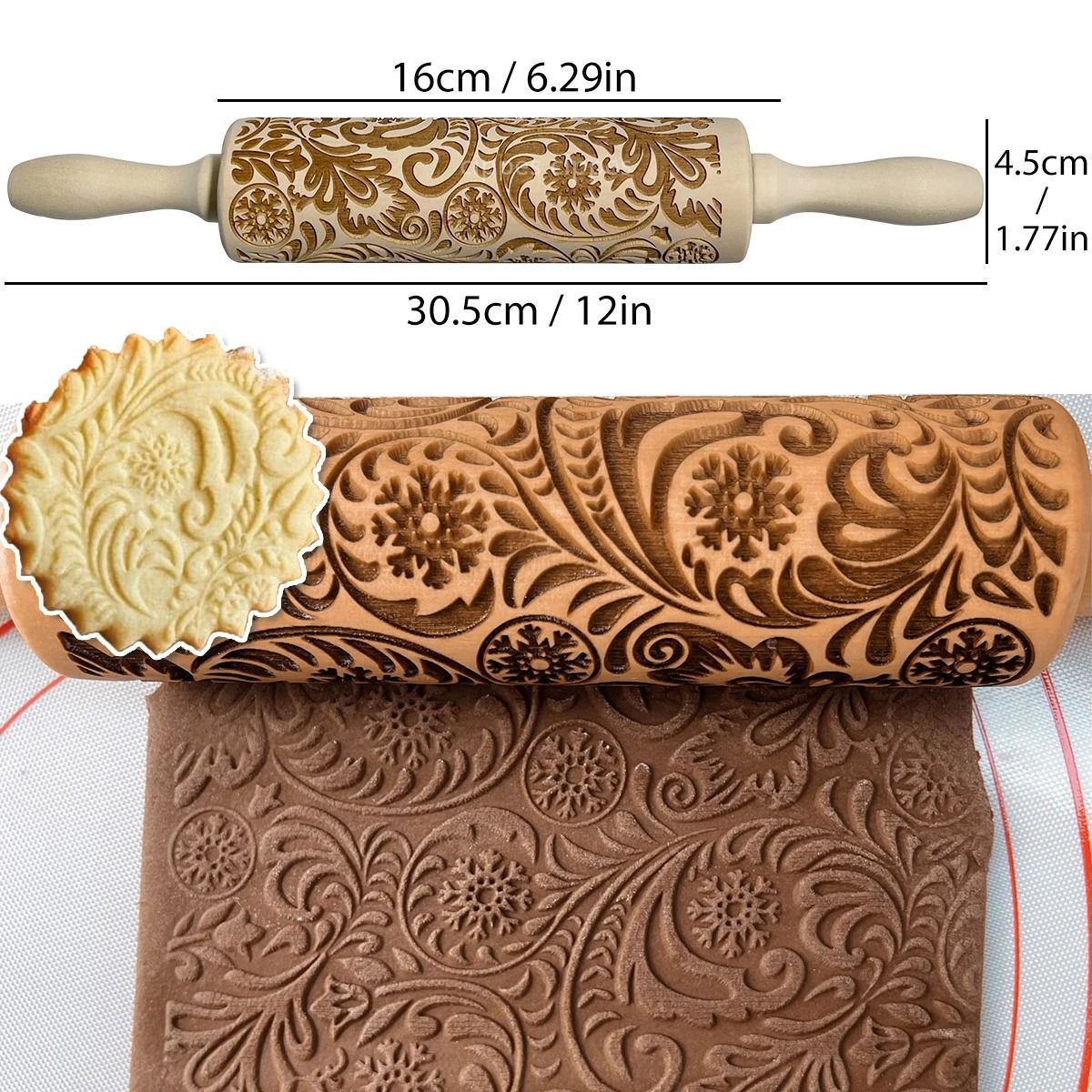 Christmas Wooden Rolling Pin With Reindeer Pattern Embossed Cookie Roller 7