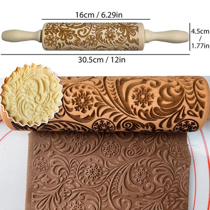 Christmas Wooden Rolling Pin With Reindeer Pattern Embossed Cookie Roller 7