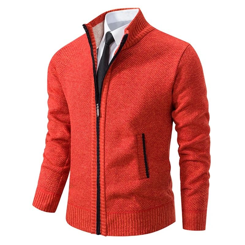 Men Fleece Lined Sports Jacket Warm Zipper Stand Collar Cardigan 1