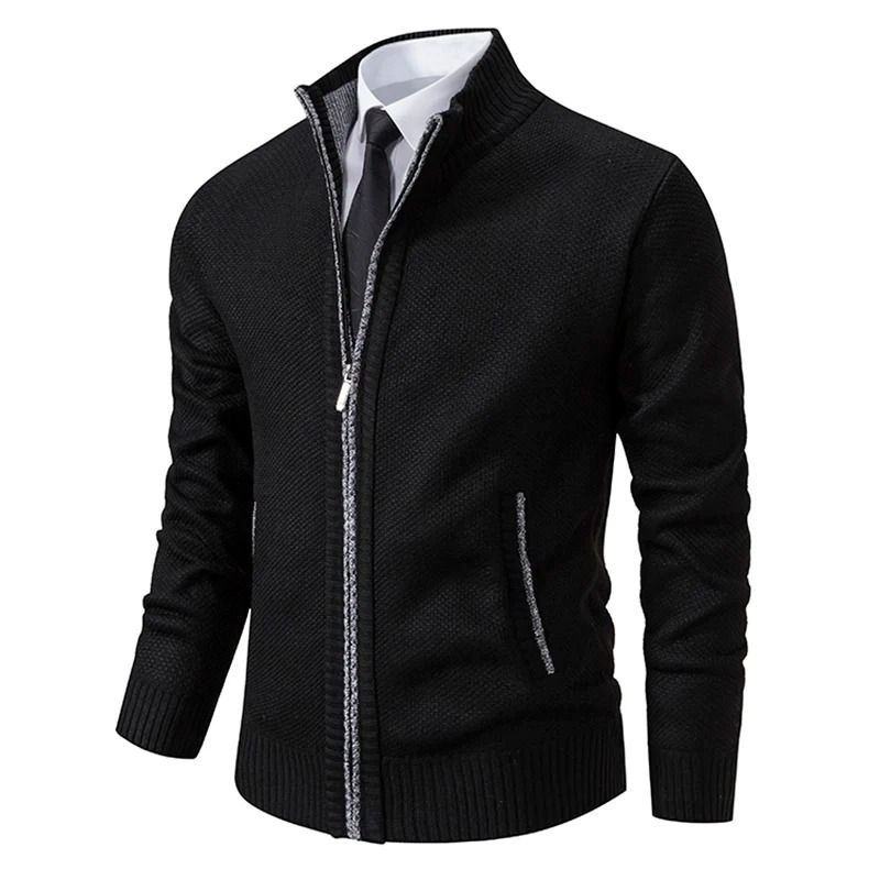 Men Fleece Lined Sports Jacket Warm Zipper Stand Collar Cardigan 4