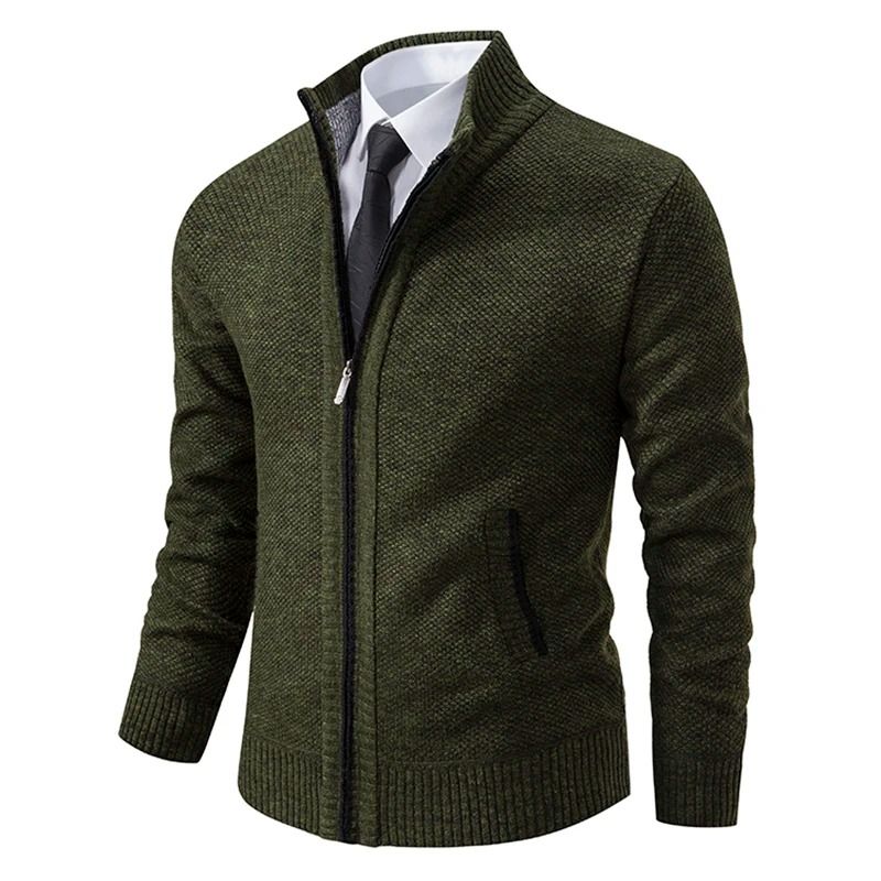 Men Fleece Lined Sports Jacket Warm Zipper Stand Collar Cardigan 7