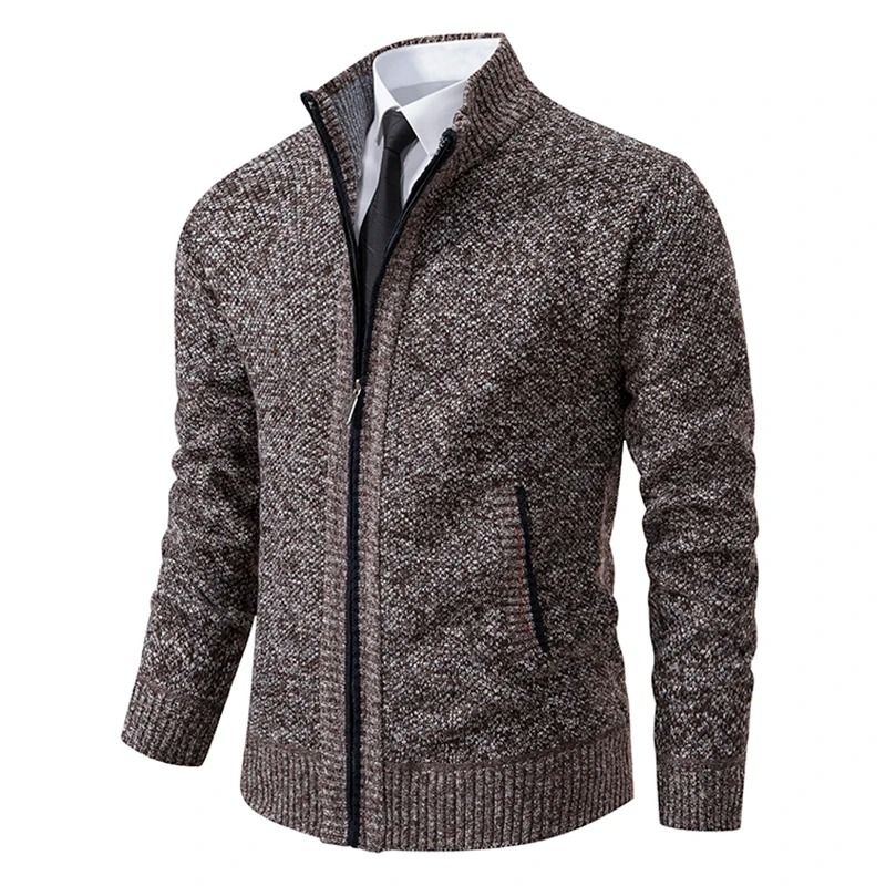 Men Fleece Lined Sports Jacket Warm Zipper Stand Collar Cardigan 16