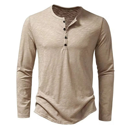 Men Cotton Long Sleeve Henley Shirt Casual Slim Fit Top 6