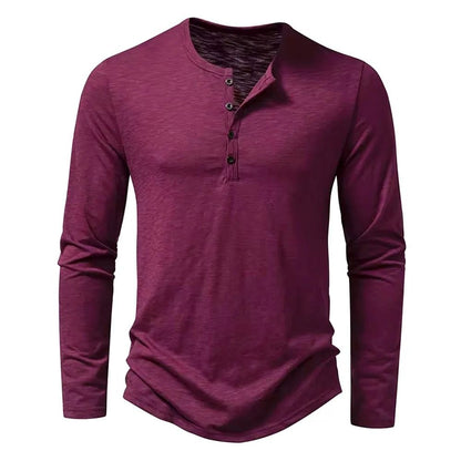 Men Cotton Long Sleeve Henley Shirt Casual Slim Fit Top 9