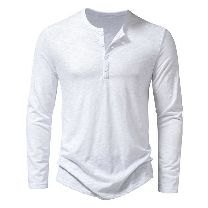 Men Cotton Long Sleeve Henley Shirt Casual Slim Fit Top 10