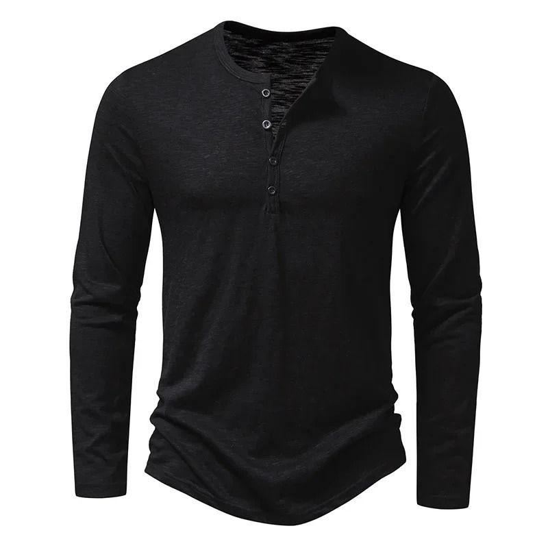 Men Cotton Long Sleeve Henley Shirt Casual Slim Fit Top 7