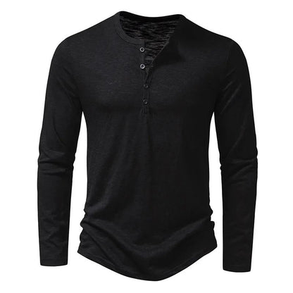 Men Cotton Long Sleeve Henley Shirt Casual Slim Fit Top 7