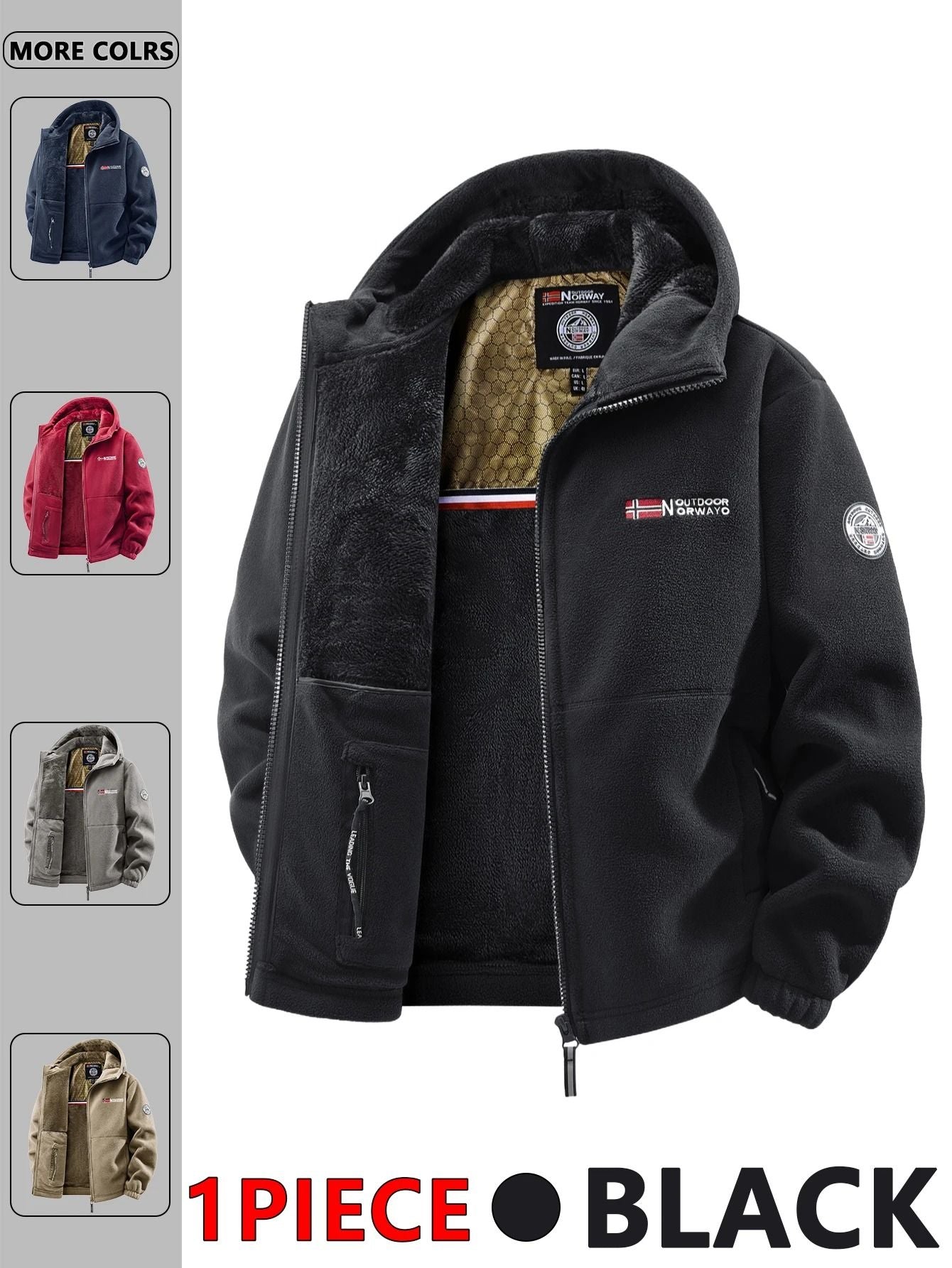 Men Outdoor Hooded Jacket Warm Casual Zip Up Coat 1