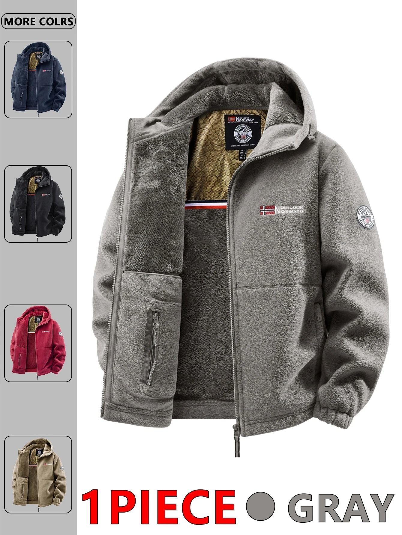 Men Outdoor Hooded Jacket Warm Casual Zip Up Coat 3