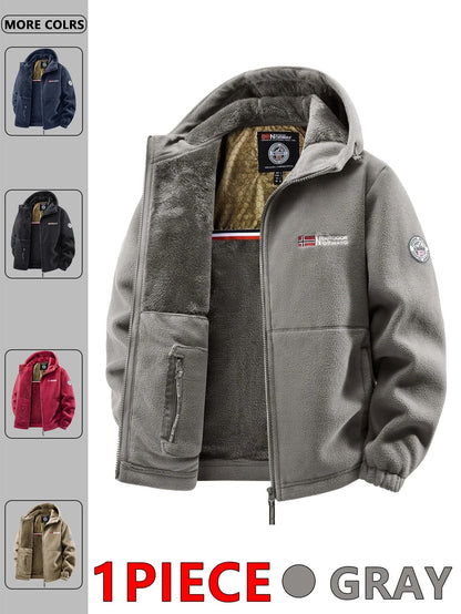 Men Outdoor Hooded Jacket Warm Casual Zip Up Coat 3