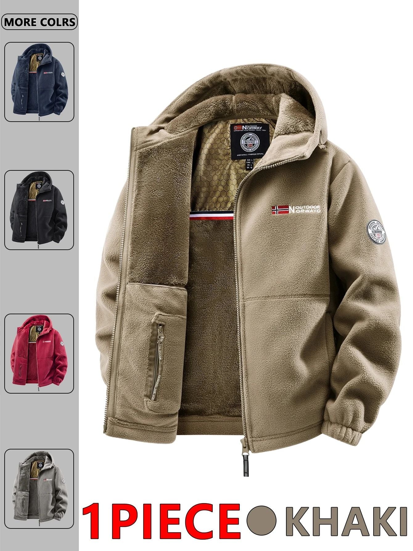 Men Outdoor Hooded Jacket Warm Casual Zip Up Coat 4