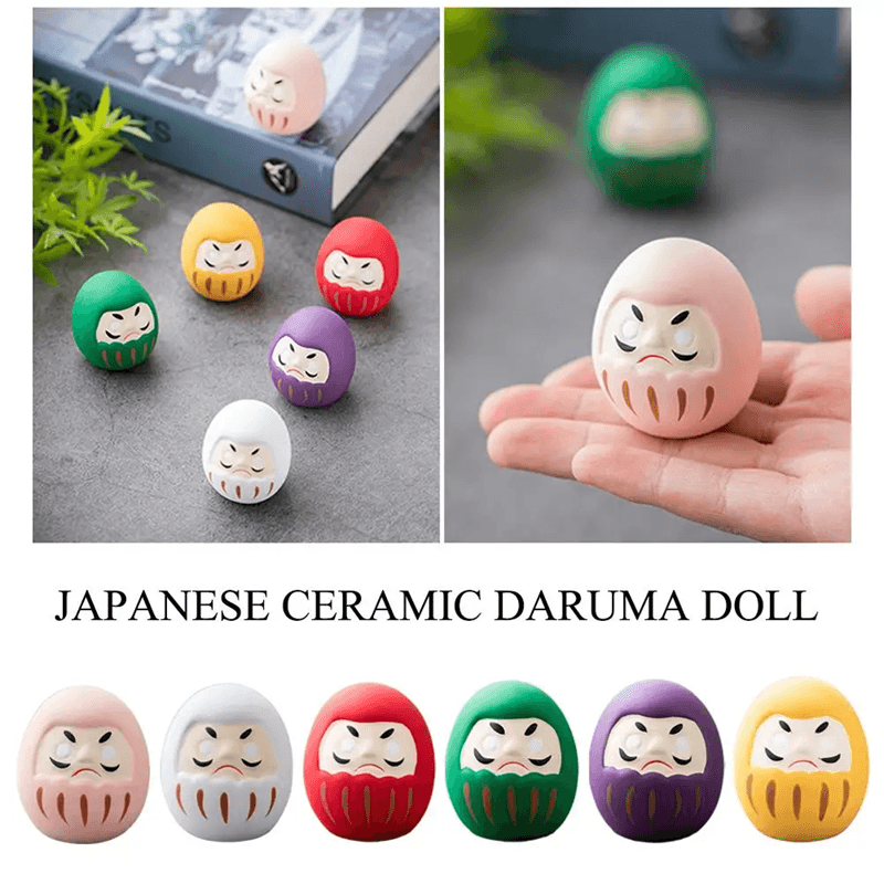 Japanese Ceramic Daruma Lucky Charm – Handmade Fortune Ornament for Home and Office Decor