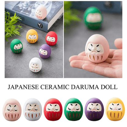 Japanese Ceramic Daruma Lucky Charm – Handmade Fortune Ornament for Home and Office Decor