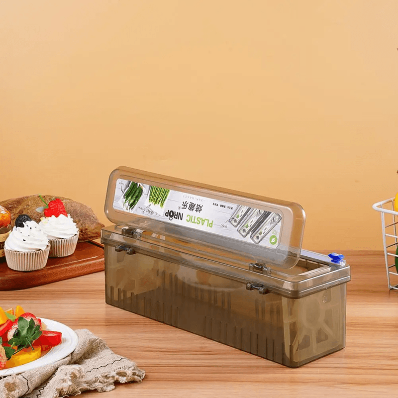 SmartCut Plastic Wrap Dispenser with Built-in Cling Film Cutter – Kitchen Food Wrap Organizer