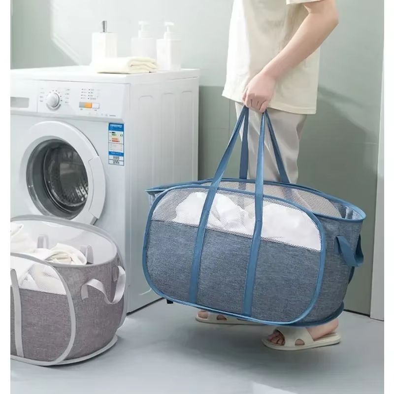 Creative Mesh Laundry Popup Hamper  Foldable Lightweight Laundry Basket With Durable Handles For La 1