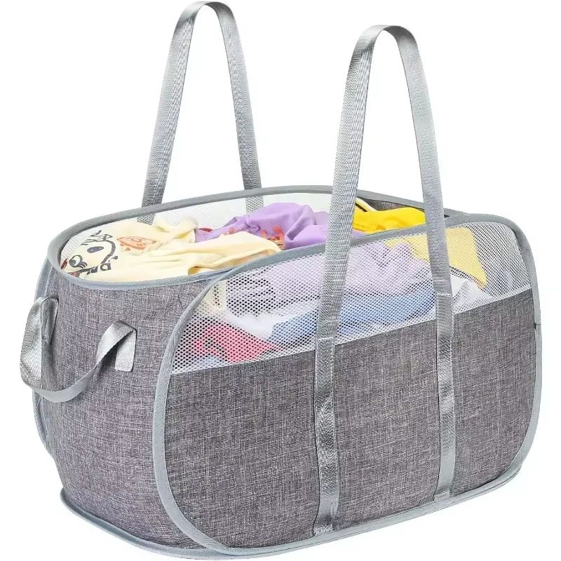 Creative Mesh Laundry Popup Hamper  Foldable Lightweight Laundry Basket With Durable Handles For La 2
