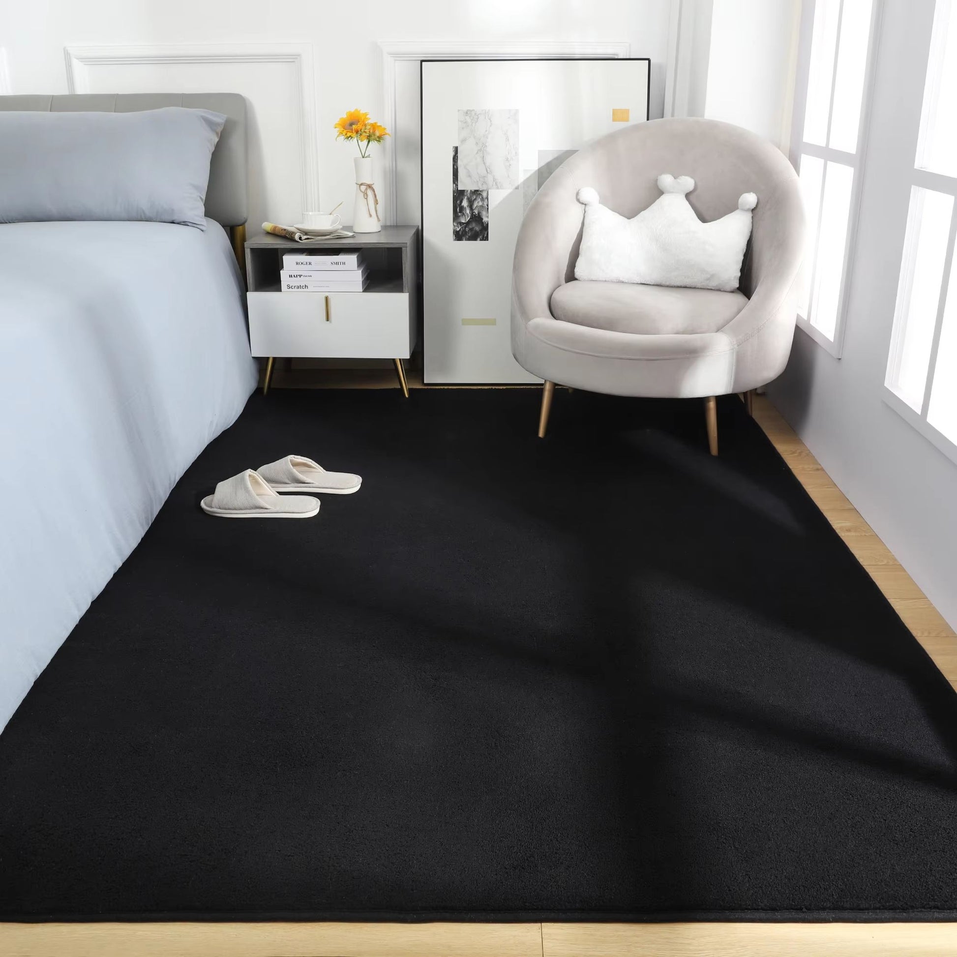 Large Soft Black Living Room Carpet  NonSlip Rectangular Floor Rug For Childrens Play Mat  Home Dec 1