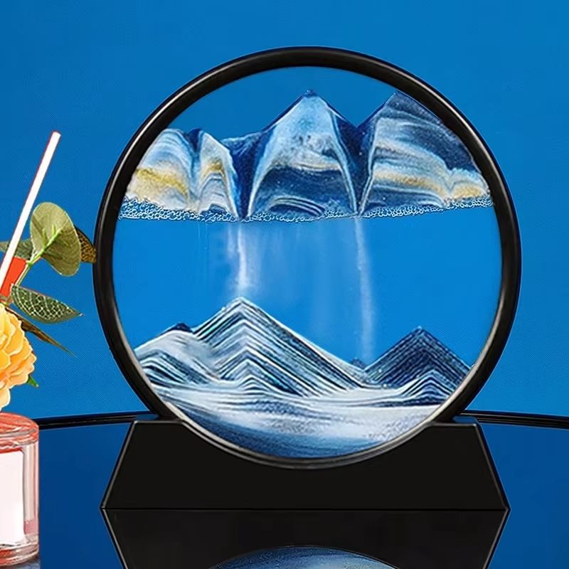 3D Moving Sand Art Picture  Round Glass Deep Sea Sandscape Hourglass Quicksand Craft For Office Hom