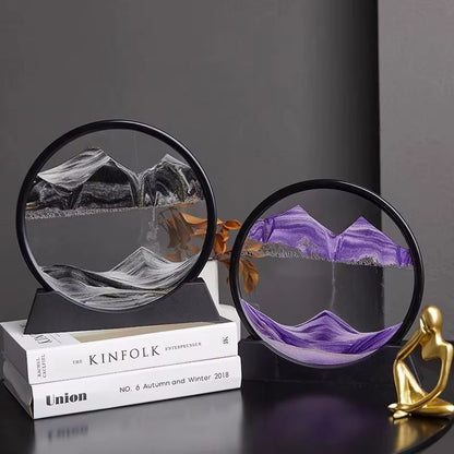 3D Moving Sand Art Picture  Round Glass Deep Sea Sandscape Hourglass Quicksand Craft For Office Hom