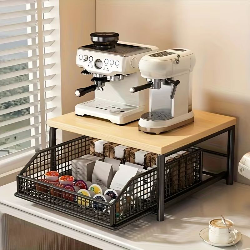 Modern Kitchen Microwave Rack | Sturdy Solid Wood & Metal Structure Space-Saving Countertop Storage Rack