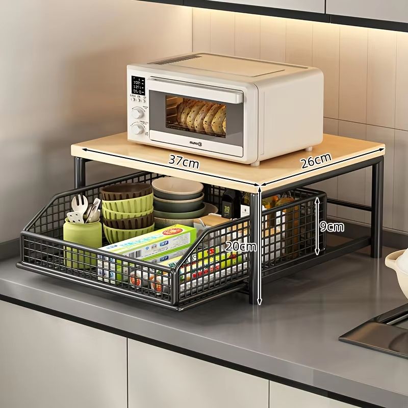 Modern Kitchen Microwave Rack  Sturdy Solid Wood  Metal Structure SpaceSaving Countertop Storage Ra 2